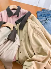 幅広いスタイルに対応！斜めストライプコットン通勤ジャケット【ウエストゴム・レザー衿付き】
