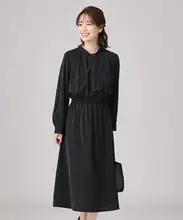 春用 柔らかなドレープのリボン付き長袖ワンピース【2つの着こなし】