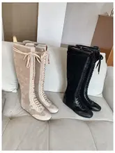 復古風バイカーブーツ【リボン付き・長筒・内増高・カジュアル】