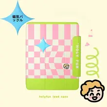 和風ネコデザインのiPadPro用保護カバー【ピンク・マグネット式・三折タイプ】