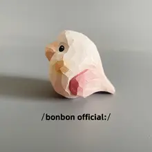 手作り彫刻の木製小鳥オウム置物【デスク・車用・かわいいインテリア】