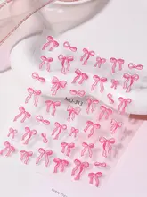 立体浮彫りデザインの可愛いピンクと白のリボンネイルシール【ネイル装飾用・アクセサリー】