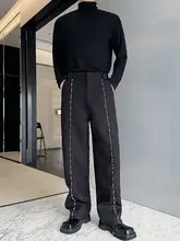 高級感漂うハンドメイドパールとストーン装飾のストレートパンツ【フィット・ワイドレッグ】