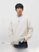 春用 メンズクルーネック偽二重構造スウェット【カジュアルデザイン・エモジコラボ】