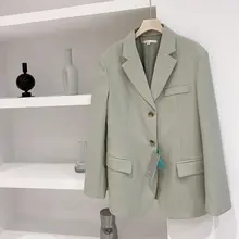 グリーンブレザー レディース【春秋用・カジュアルデザイン・シングルボタン・シルエット】