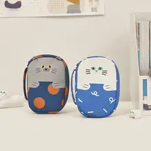 大容量ネコ頭プリント収納ポーチ【学生用・化粧ポーチ・文房具収納】