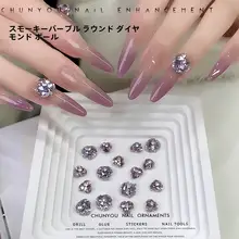 美しい煙紫色のアクリルネイルアクセサリー【手作り・豪華なストーン装飾】