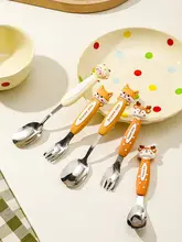 可愛いデザインの子供用スプーンとフォーク【316ステンレス製・ベビー用・食事トレーニング用】