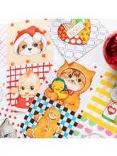 手作りDIYパッチワーク布製クリスマスタペストリー【純綿・キャットデザイン】（セットアップ対応）