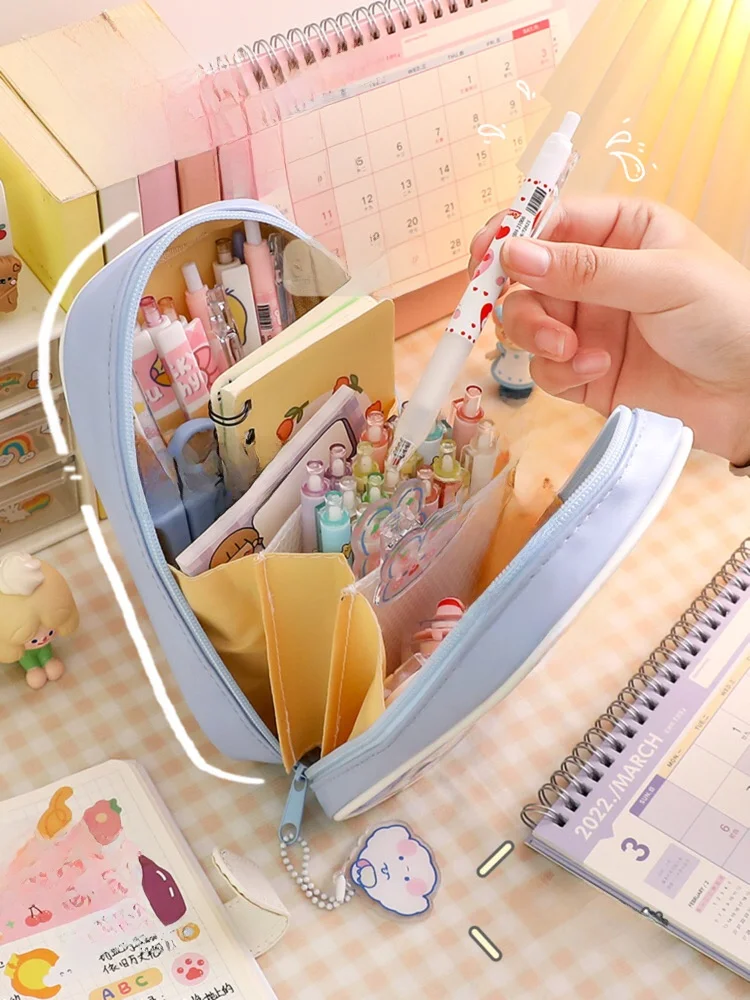 小学生女の子用の透明大容量ペンケース：シンプルで実用的な中学生向け筆箱