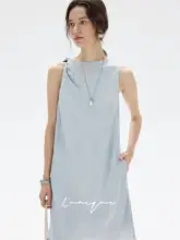 アートツイストショルダーストラップリネンタンクトップワンピース