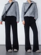 極上の柔らかさのリブ編みストレートパンツ【レディース・カジュアル・秋冬用・微フレア・ウエスト調節可能】