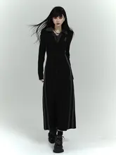 黒のロングポロワンピース【長袖・秋冬用・エレガント】