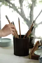 伝統的な文房具用 血檀製書画筆筒【大容量・木製・書斎用】