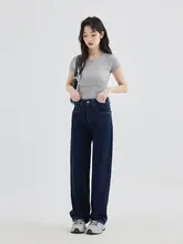 レディース ハイウエスト スリムストレートデニムパンツ【カジュアル・小柄対応】