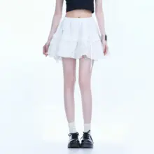 バレエ風ホワイトチュチュスカート【リボン付き・フリル・ミニ丈】