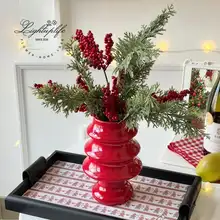 陶器製クリスマス花瓶【水耕栽培・赤い靴・デスクトップ飾り】