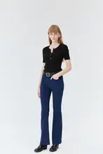 MsDidion 秋用ストレッチデニムパンツ【高密度コットン・スリムフィット・マイクロフレア】