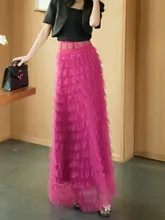 夏にぴったりの多層デザイン薄手チュールケーキスカート【シルエットを引き立てる】