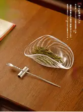 水晶ガラス製 茶道具三点セット【リーフデザイン・茶さじ付き】（セットアップ対応）
