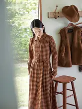チェック柄の中長丈ワンピース【日本製生地・バルーンスリーブ】