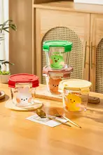 可愛いガラス製ランチボックス【仕切り付き・電子レンジ対応・フタ付き】