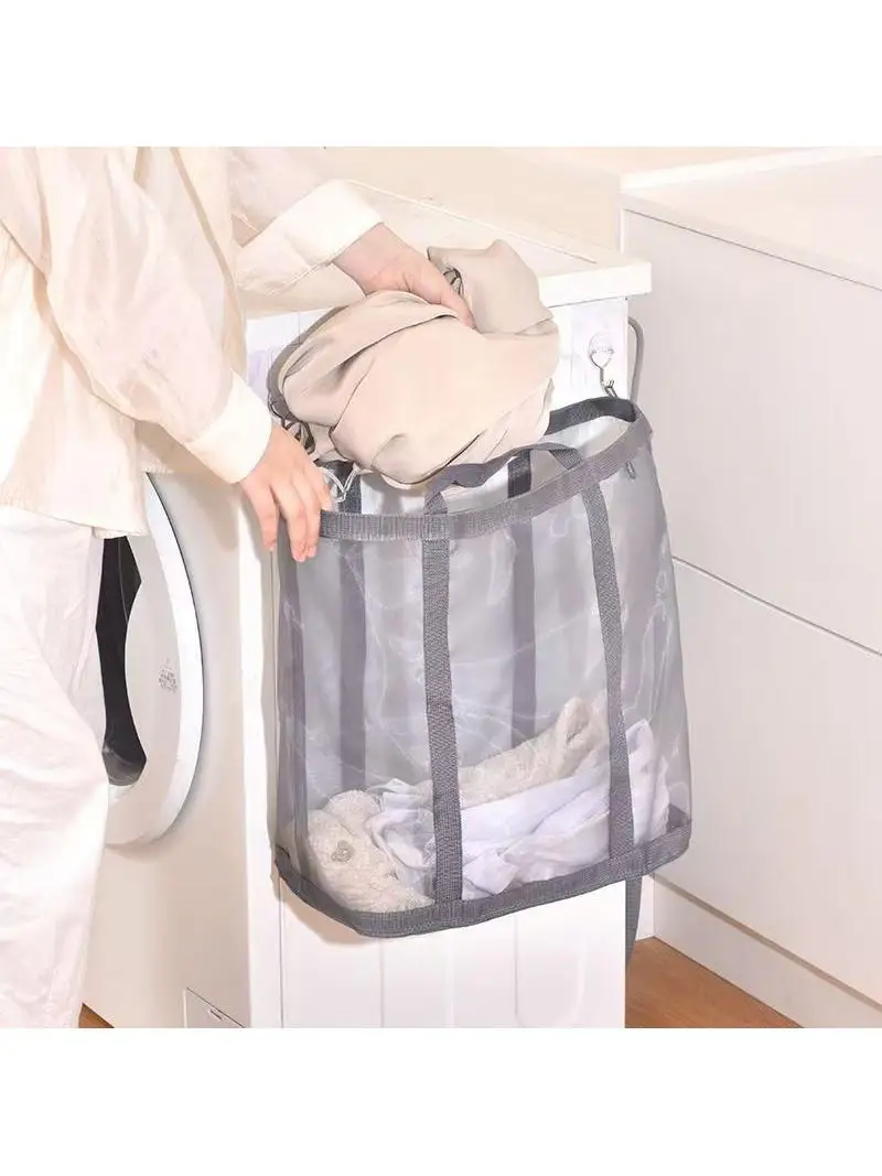 大容量網目編みひまわりデザイン洗濯袋：折りたたみ式でバルコニーでの洗濯を効率化