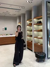 リネン風 ウォルナットカラーのフレアサロペットパンツ