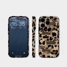 スマホケース iPhone対応 犬柄 子犬 アースカラー 可愛い ガールズ おしゃれ 個性的