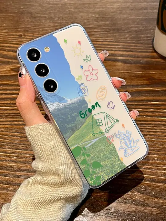 雪山森林デザインのスマートフォンケース【対応機種：Galaxy Sシリーズ・透明・柔らかい素材】