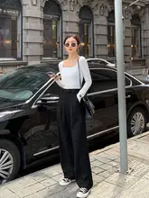 グレーのストレートパンツ【高腰・落ち感・ゆったり・カジュアル・ワイドレッグ】