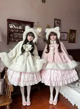 可愛いロリータ風の秋冬用ケープコート【加絨・暖かい・大きいサイズ】（セットアップ対応）