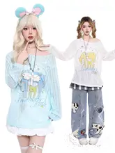 カジュアルなアートプリント長袖Tシャツ【春用・斜め肩デザイン・ゆったりフィット】