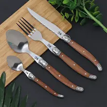 花梨木柄セット ステンレス製西洋食器【木製ハンドル・ステーキナイフ・フォーク・スプーン・カトラリー】