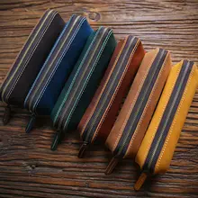 手作りレトロ本革ペンケース【創意デザイン・牛皮・マルチ収納】