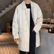 シンプルなデザインの隠しボタン付きトレンチコート【メンズ・中長丈・カジュアル・ゆったりシルエット】