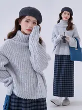 HTmeme 無地 高ネックニットセーター【ショート丈・冬用・女性用・スリムフィット】