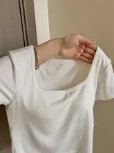 白色のショルダーTシャツ【女性用・ショート丈・カップ付き・ワイドカラー】