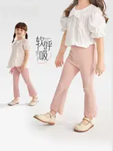 抗菌高弾性 女児用夏用 薄手カジュアルパンツ【九分丈・フレアデザイン】（セットアップ対応）