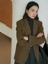 高級感あるビンテージ風 チェック柄 全羊毛 サロンスジャケット【ゆったりフィット・秋冬用】