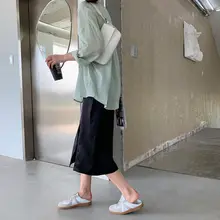Aライン ハイウエストスリットスカート【サテン風・タイトフィット・女性用】