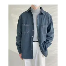 水洗いデニム長袖シャツ【カジュアル・秋用・ゆったりフィット】