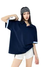 アメリカンビンテージチェック柄切替 半袖Tシャツ【レディース・ゆったりスポーツポロ】