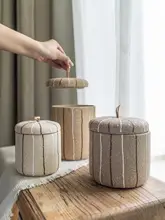 小物入れ 蓋付き 粗陶器 ストライプ柄 侘び寂び 和モダン インテリア雑貨 寝室 クローゼット ジュエリーボックス 「Dnnni」