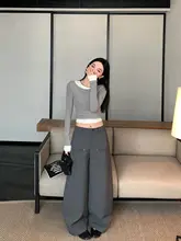 レディース 春用パンツ【ストレート ワイドレッグ・ハイウエスト・ロング丈】