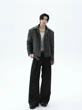ヴィンテージ風のダブルボタンラペルウールコート【メンズ・ゆったりシルエット・ショート丈】