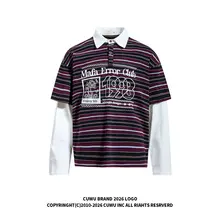 アメリカンレトロストライプの長袖Tシャツ【男女兼用・春用・カジュアル・ゆったりデザイン】（セットアップ対応）