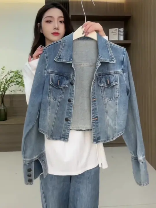 高級感あるレトロデニムショートジャケット【女性用・おしゃれなカーディガン・スリップドレスと相性抜群】（セットアップ対応）