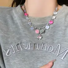 ボタンハートデザインのダブルレイヤーネックレス【女性用・軽やかなストリートスタイル・デコルテラインにフィット】