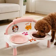 猫用陶器食器【大口径・高め設計・可愛いデザイン・水碗・食器2個付き】